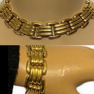 Vintage 70s Chunky Chain Choker Statement Necklace set flat links gold plated